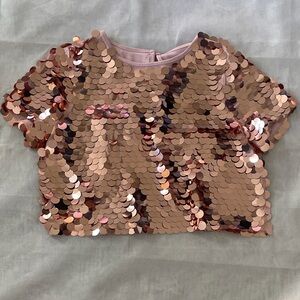 Eva Franco Paillette Short Sleeve Top - Rose Gold